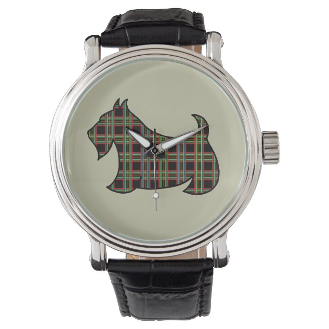 Tartanmönstrad skotsk terrier-klocka armbandsur (Framsida)