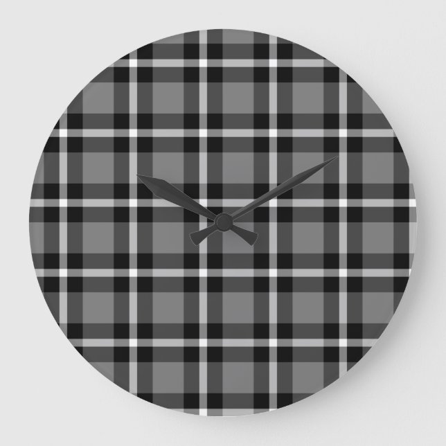 Tartanplädsvart, grå färg & vitnr. 48 stor klocka (Framsida)