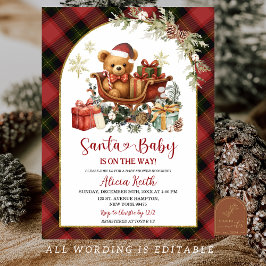 Tartanröd jul Santa Björn Bebis Dusch Inbjudningar