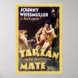 Tarzan! Weissmuller O'Sullivan 1934 Vintage stil Poster