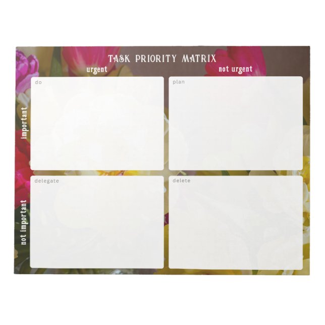 Task Priority and planner Matrix (floral) Anteckningsblock (Framsida)