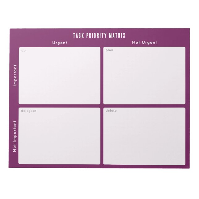 Task Priority and planner Matrix (purple/magenta) Anteckningsblock (Framsida)