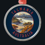 Tasmania Australia Retro Distress Circle Julgransprydnad Metall<br><div class="desc">Tasmaniska reflexanordningar är konstruerade för att färdas. Tasmania är en östat i Australien,  belägen 240 kilometer söder om det australiska fastlandet,  åtskild av Bass Strait.</div>
