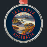 Tasmania Australia Retro Distress Circle Julgransprydnad Metall<br><div class="desc">Tasmaniska reflexanordningar är konstruerade för att färdas. Tasmania är en östat i Australien,  belägen 240 kilometer söder om det australiska fastlandet,  åtskild av Bass Strait.</div>