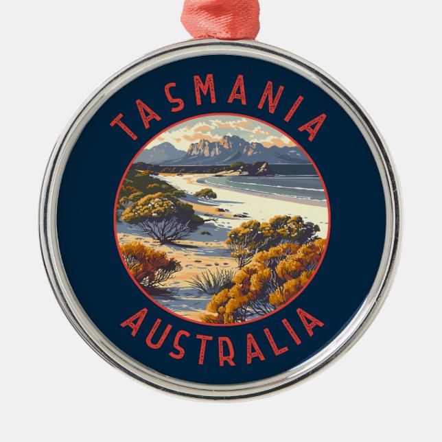 Tasmania Australia Retro Distress Circle Julgransprydnad Metall (Framsidan)