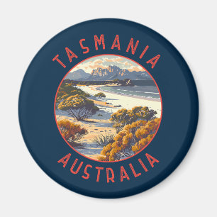 Tasmania Australia Retro Distress Circle Magnet