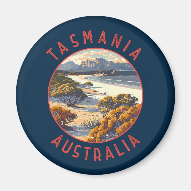 Tasmania Australia Retro Distress Circle Magnet (Framsidan)