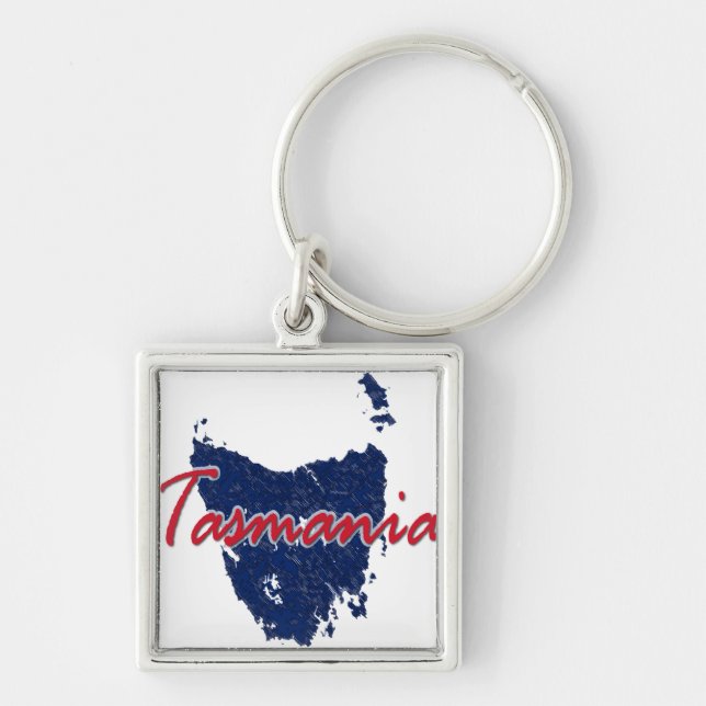 Tasmania Fyrkantig Silverfärgad Nyckelring (Framsidan)