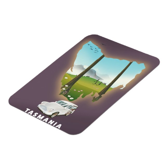 Tasmania illustrerad karta reseposter. magnet (Vänstra Sidan)