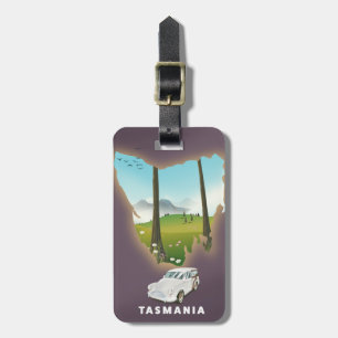 Tasmania illustrerade reseaffischen i karta. bagagebricka