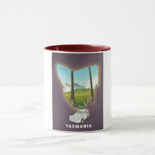 Tasmania illustrerade reseaffischen i karta. mugg