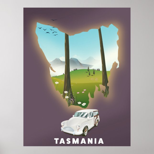 Tasmania illustrerade reseaffischen i karta. poster (Framsidan)