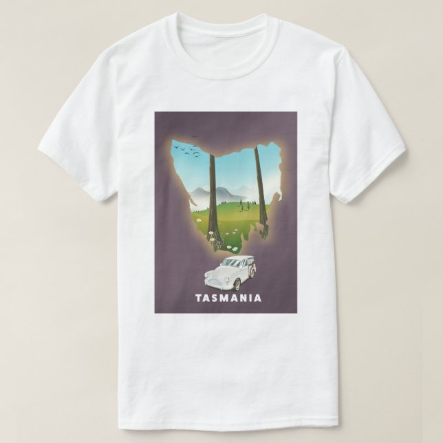 Tasmania illustrerade reseaffischen i karta. t shirt (Design framsida)