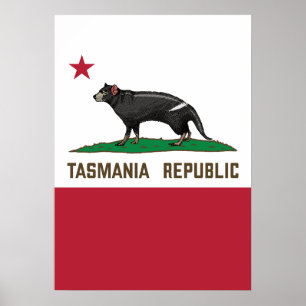 Tasmania Republiken Tasmanian djävulen Flagga Poster