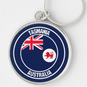 Tasmania Round Emblem Rund Silverfärgad Nyckelring