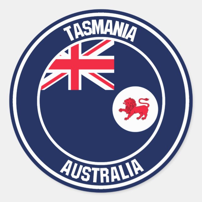 Tasmania Round Emblem Runt Klistermärke (Framsida)