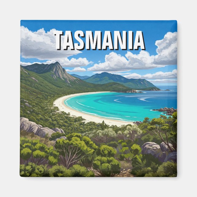 Tasmania Wineglass Bay Australien Travel Magnet (Framsidan)