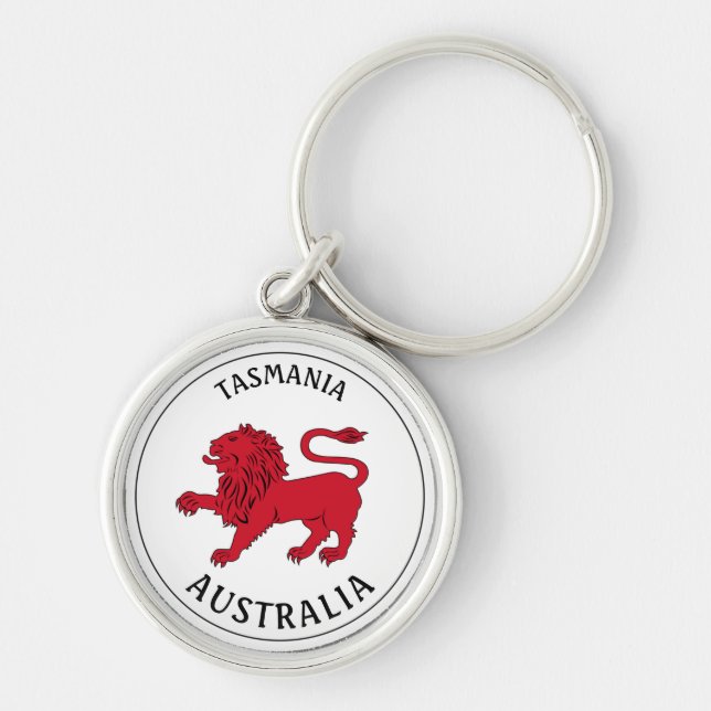 Tasmanian Badge (Australien) Rund Silverfärgad Nyckelring (Framsidan)