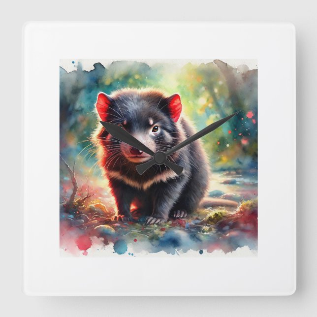Tasmanian Devil 240824AREF116 - Watercolor Fyrkantig Klocka (Framsida)
