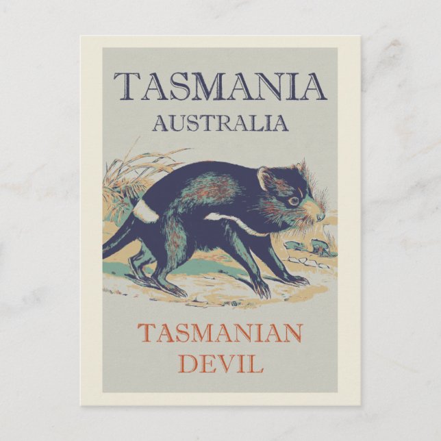 Tasmanian Djävulen, ikoniska djur Tasmania Austral Vykort (Framsida)