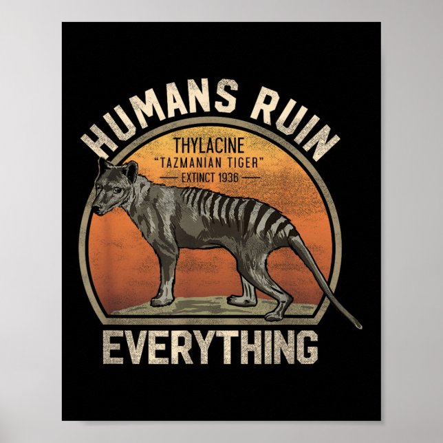 Tasmanian Tiger Thylacine Australian Utdöda Anima Poster (Framsidan)