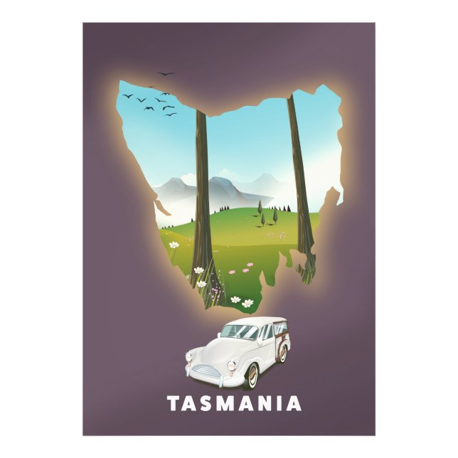 Tasmanien illustrerad kartan resa affisch. fototryck (Framsidan)