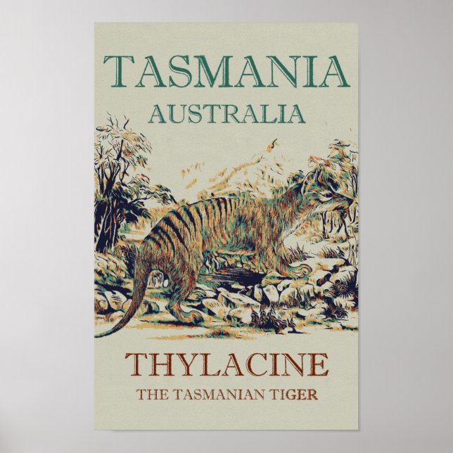 Tasmanisk tiger, tylacin, Tasmania Australien Poster (Framsidan)
