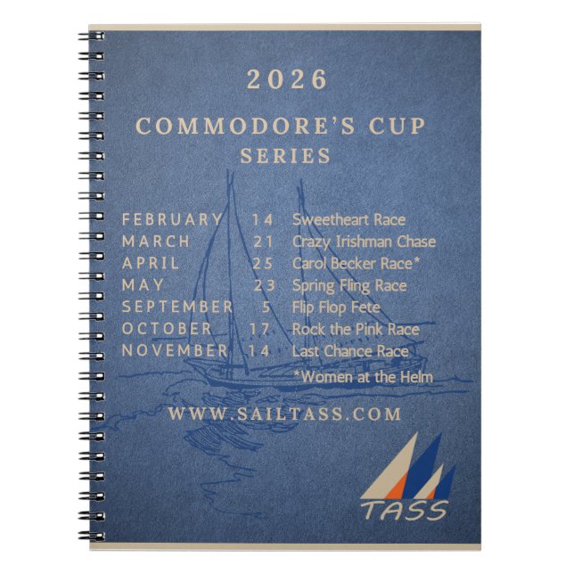 TASS 2026 Commodore's Cup tävlingskalender anteckn Anteckningsbok (Framsidan)