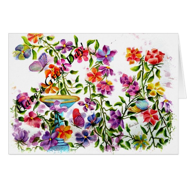 TASS AVTRYCK BIRD BATH HÄLSNINGSKORT (Framsidan Horizontal)