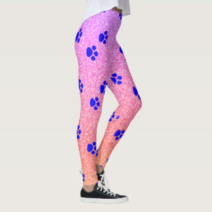 Tass avtryck Blue Mönster Rosa ros Guld Glitter Leggings