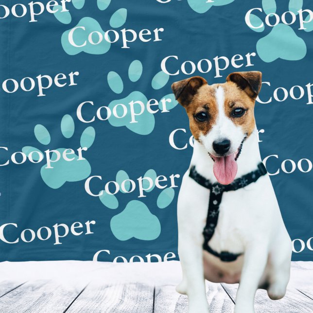 Tass avtryck Blue Personlig Hund Namn Fleecefilt (Paw Prints Blue Personalized Dog Name Fleece Blanket
)