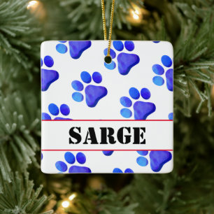 Tass avtryck Blue PET NAMN Patriotic Hund Cat Roli Julgransprydnad Keramik