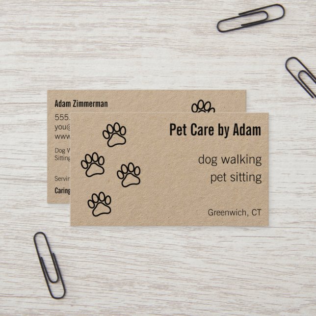 Tass avtryck Dog Walker Pet Sitter Kraft Papper Visitkort (Fram/Back In Situ)
