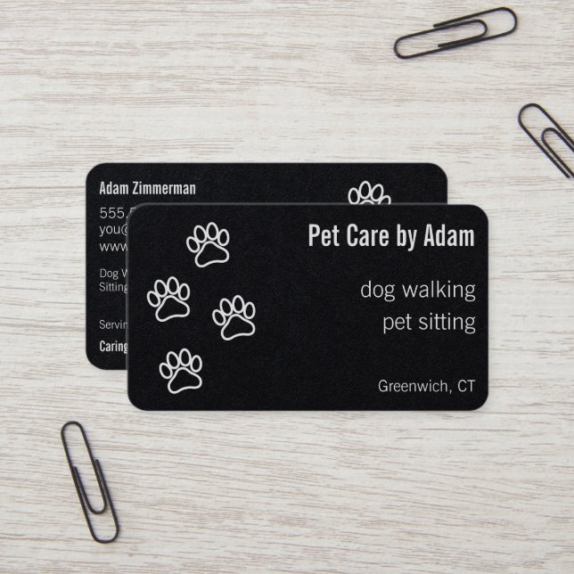 Tass avtryck Dog Walker Pet Sitter Premium Black Visitkort (Fram/Back In Situ)