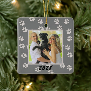 Tass avtryck Family Hund Cat Dubbla Sided Ornament