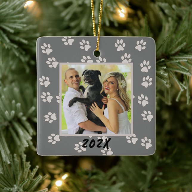 Tass avtryck Family Hund Cat Dubbla Sided Ornament (Träd)