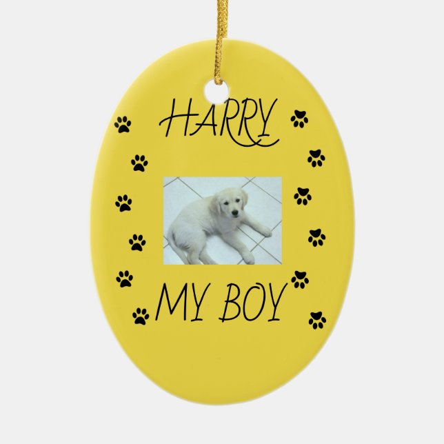 Tass avtryck med 1 Pets Foto och Namn Julgransprydnad Keramik (Framsidan)