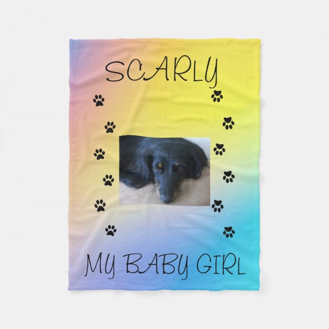 Tass avtryck med Pets foto och Namn Gult, Rosa Fleecefilt (Framsidan)