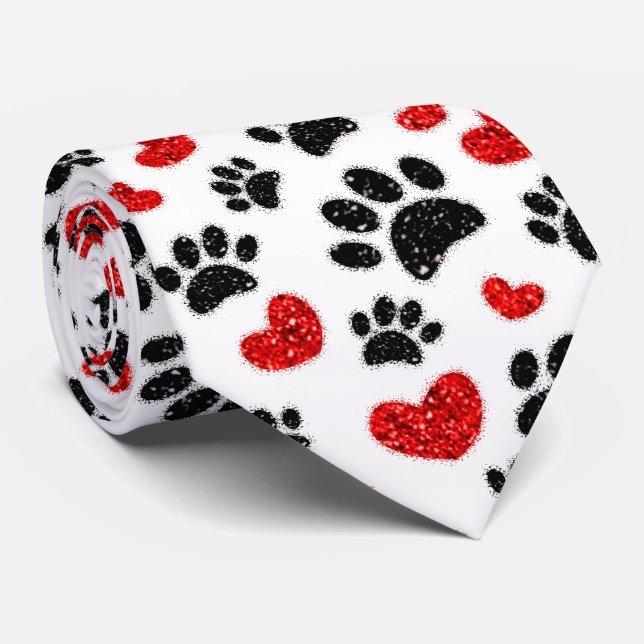 Tass avtryck och rödhjärter i glitter Hund Slips (Rullad)