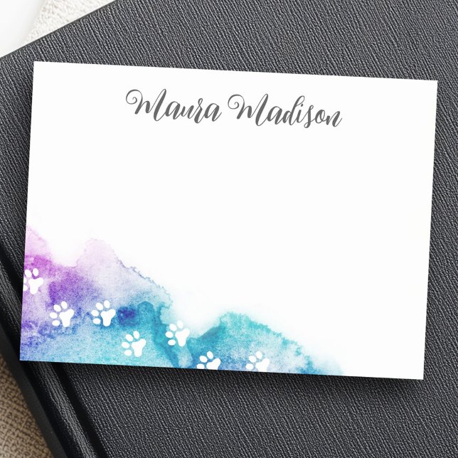 Tass avtryck på akvariefärg lila vattenfärg söt post-it block (Paw prints on aqua purple watercolor cute post-it notes)
