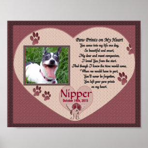 Tass avtryck på mitt hjärteminnesmärke för Hund Poster