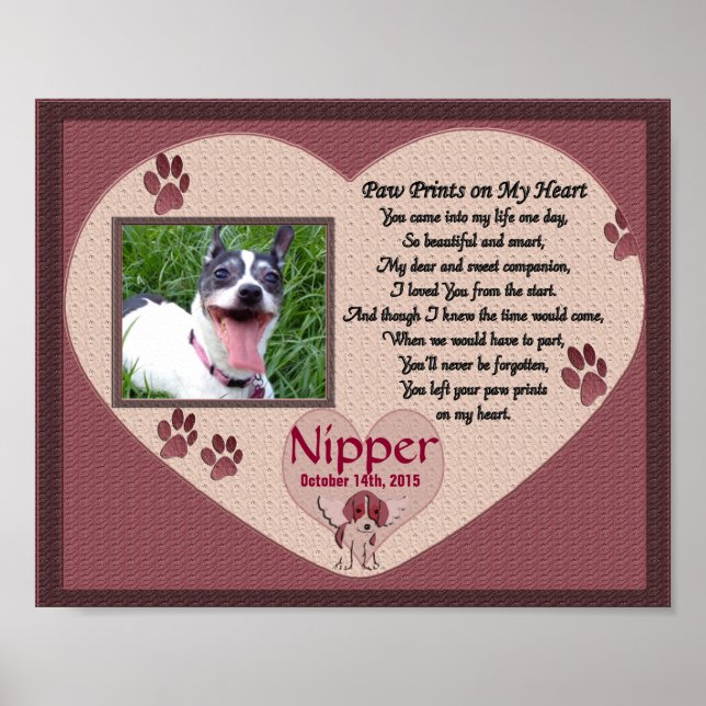 Tass avtryck på mitt hjärteminnesmärke för Hund Poster (Framsidan)