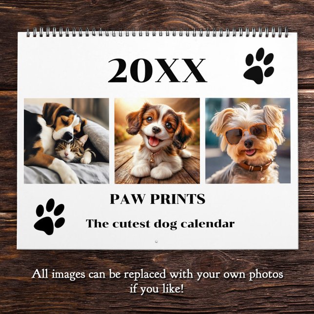 Tass avtryck Pet Hund Photo Art Large Kalender (A beautiful personalized pet calendar featuring fun images of dogs and some cats)