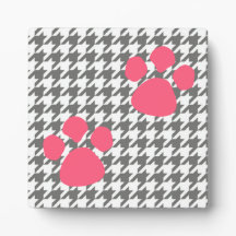 Tass avtryck Plaque - Grått Rosa Houndstooth