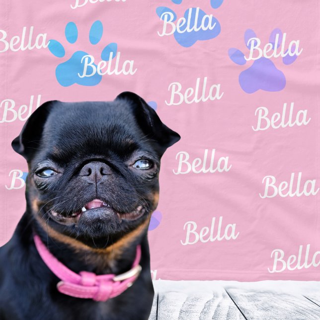 Tass avtryck Rosa Personlig Female Hund Namn Fleecefilt (Paw Prints Pink Personalized Female Dog Name Fleece Blanket
)