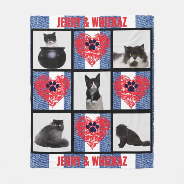 🐾 Tass Heart Pet Photo Grid Design Fleecefilt (Framsidan)