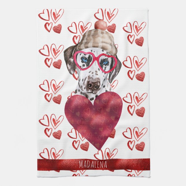 Tass Hund älskare Valentine Gift Dalmatian Kökshandduk (Vertikal)