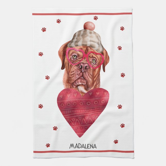 Tass Hund älskare Valentine Gift Fransk Mastiff Kökshandduk (Vertikal)