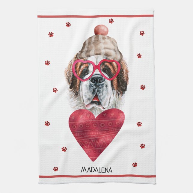 Tass Hund älskare Valentine Gift Saint Bernard Kökshandduk (Vertikal)