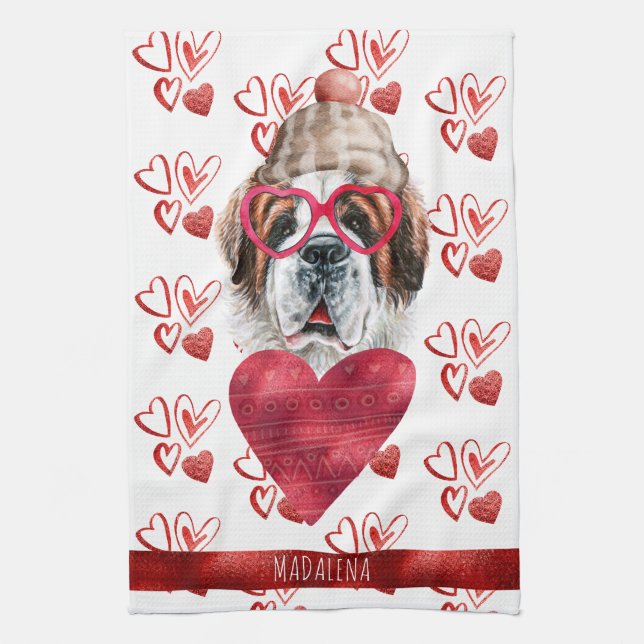 Tass Hund älskare Valentine Gift Saint Bernard Kökshandduk (Vertikal)